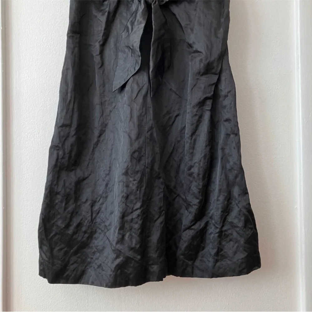 NWT Eileen Fisher Black Steel Satin V-Neck Sleeveless Front Tie Dress Size 6 - Picture 5 of 8